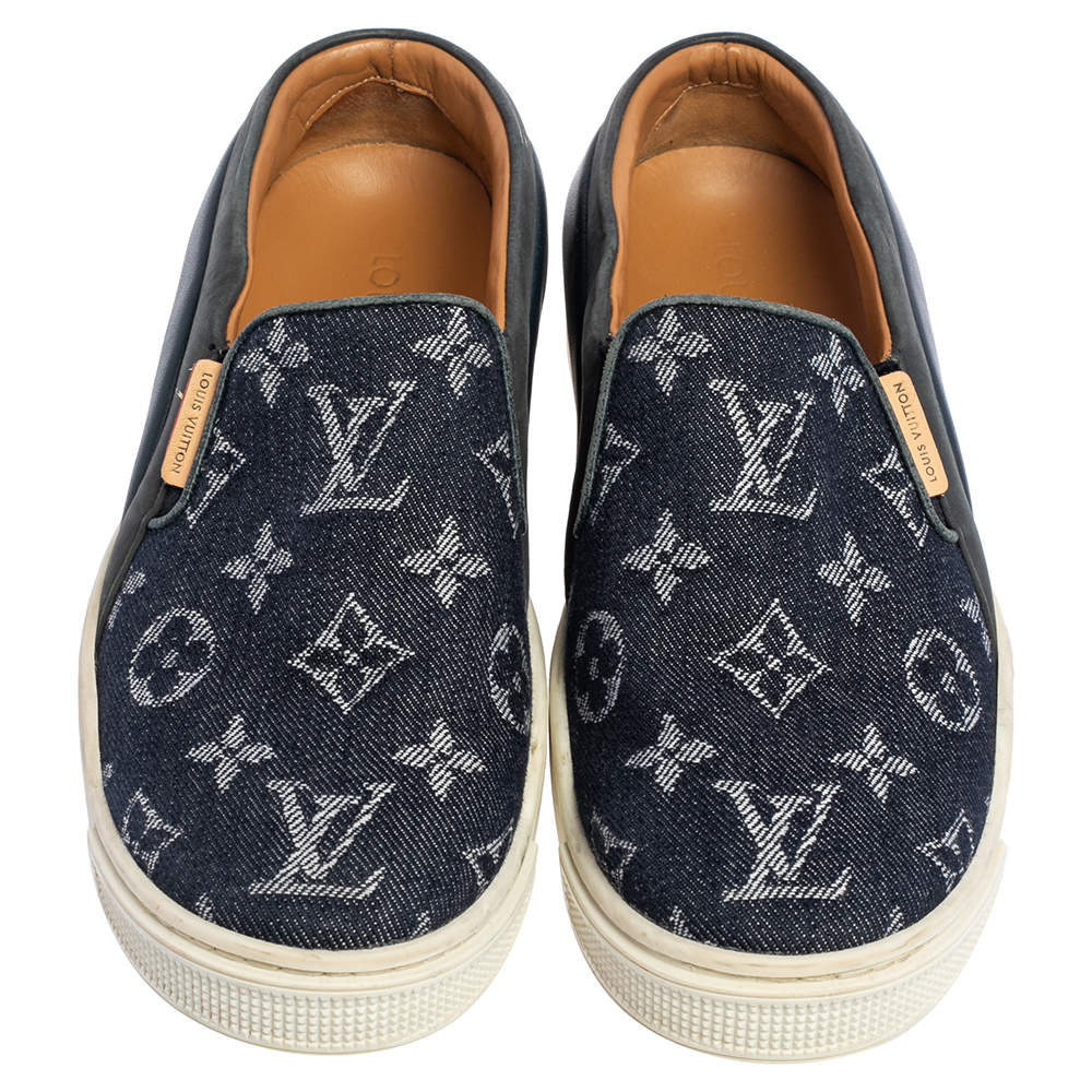 LOUIS VUITTON Denim Monogram Lous Sneakers 38 Gray | FASHIONPHILE