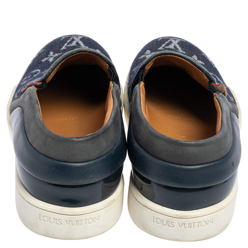 Louis Vuitton Denim Monogram Tempo Slip On Sneakers Size 34 Louis