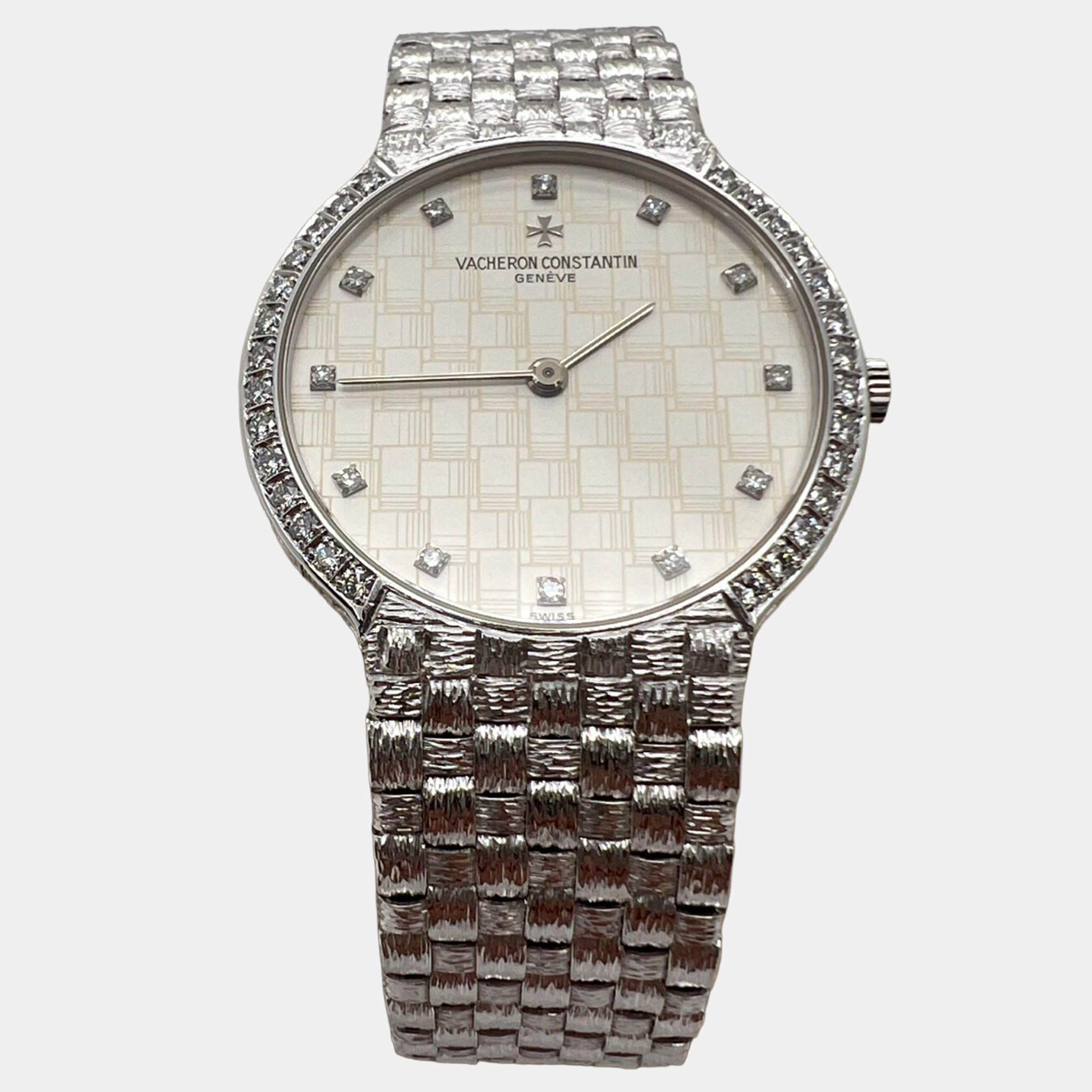 Pre Owned Vacheron Constantin Patrimony Manual Winding Diamond Dial 18K White Gold Women's Wristwatch 32 mm