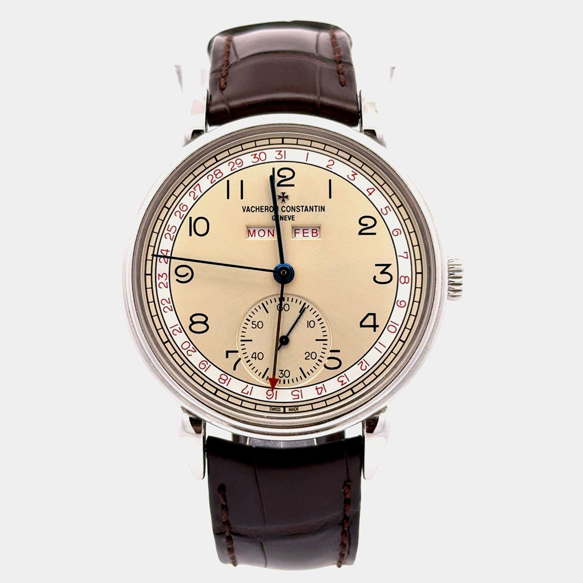 مملوكة مسبقًا Vacheron Constantin Historiques Triple Calendrier 1942 3110V/000A-B425 Manual Winding Champagne Dial Stainless Steel Women's Wristwatch 40 mm