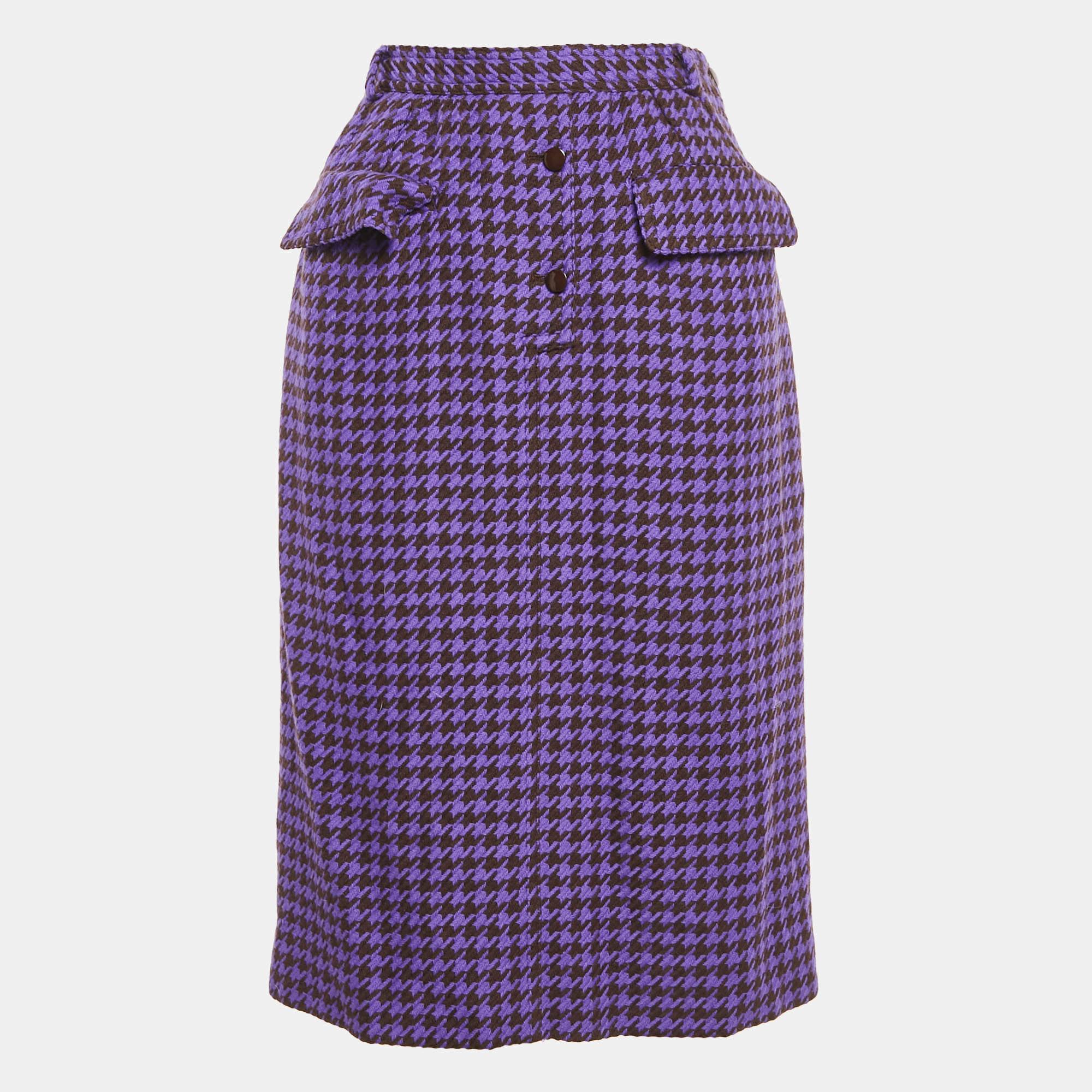 Valentino Miss V Purple/Black Houndstooth Wool Midi Skirt L