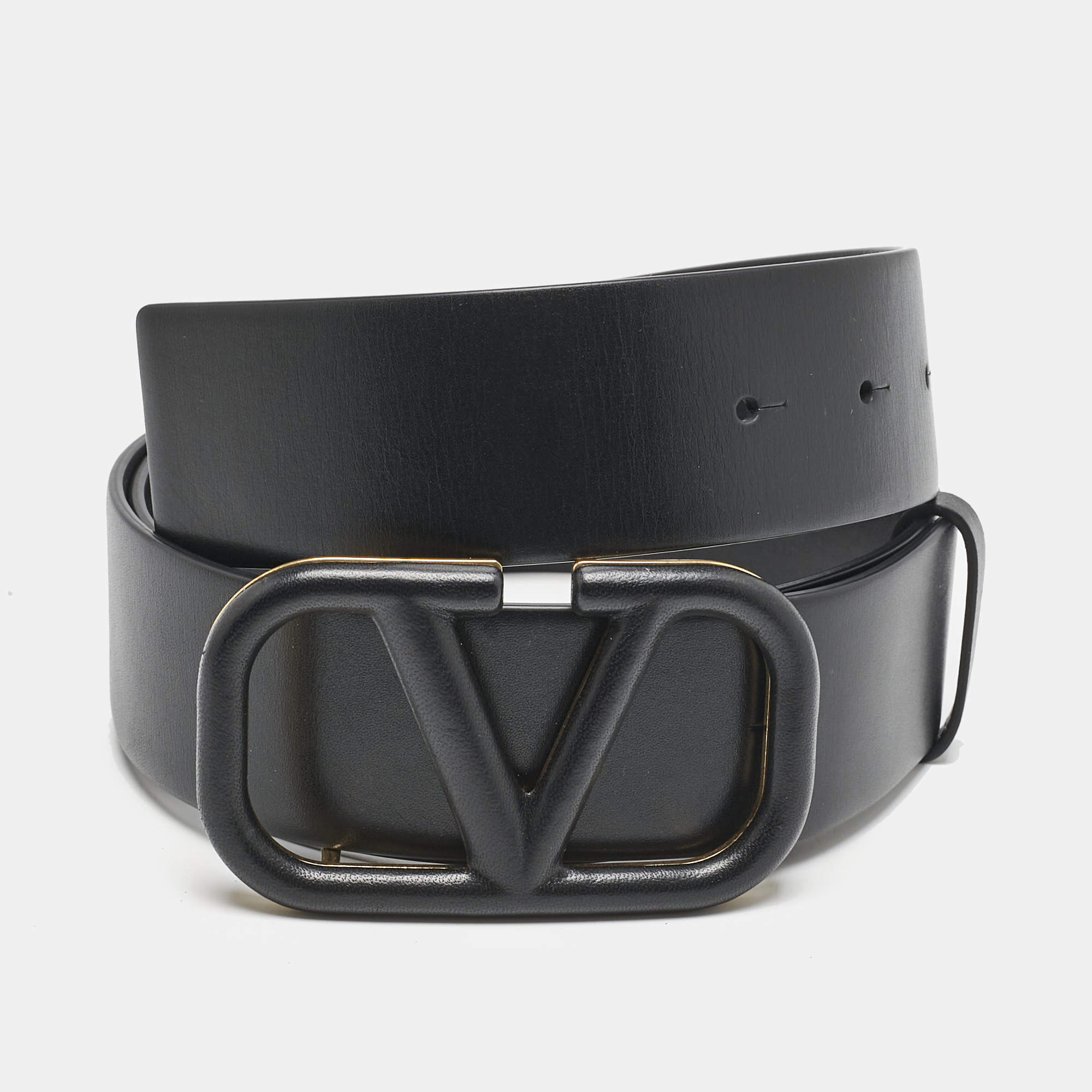 Valentino Black Leather VLogo Reversible Buckle Belt 75CM