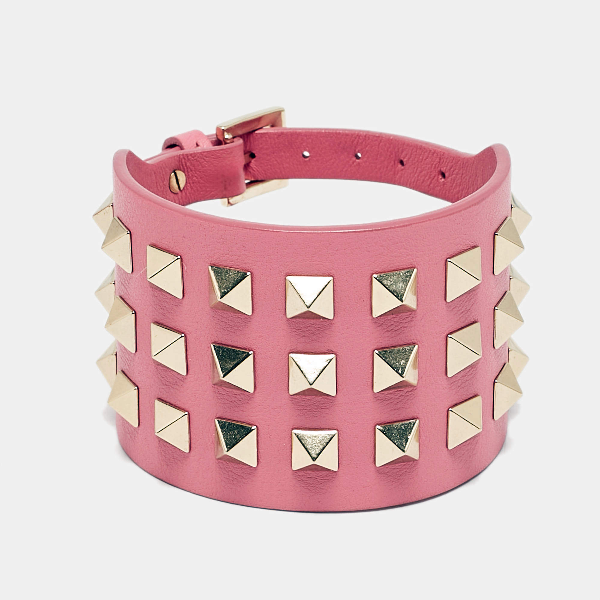 Valentino Rockstud Wide Leather Gold Tone Bracelet