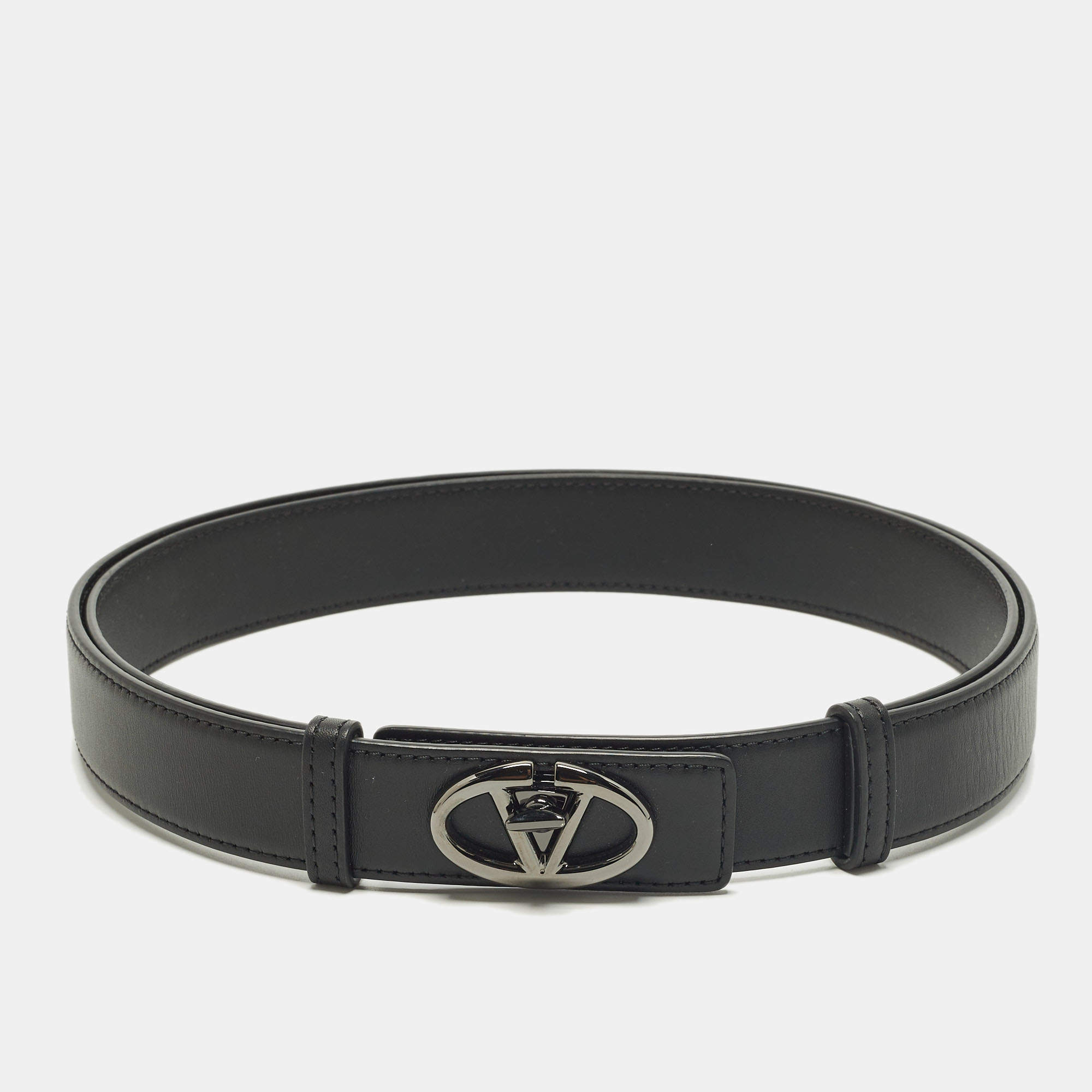 Pre Owned Valentino VLogo M Buckle Belt Black Leather