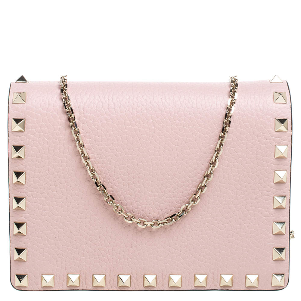 Valentino Water Rose Leather Rockstud Chain Pouch Bag
