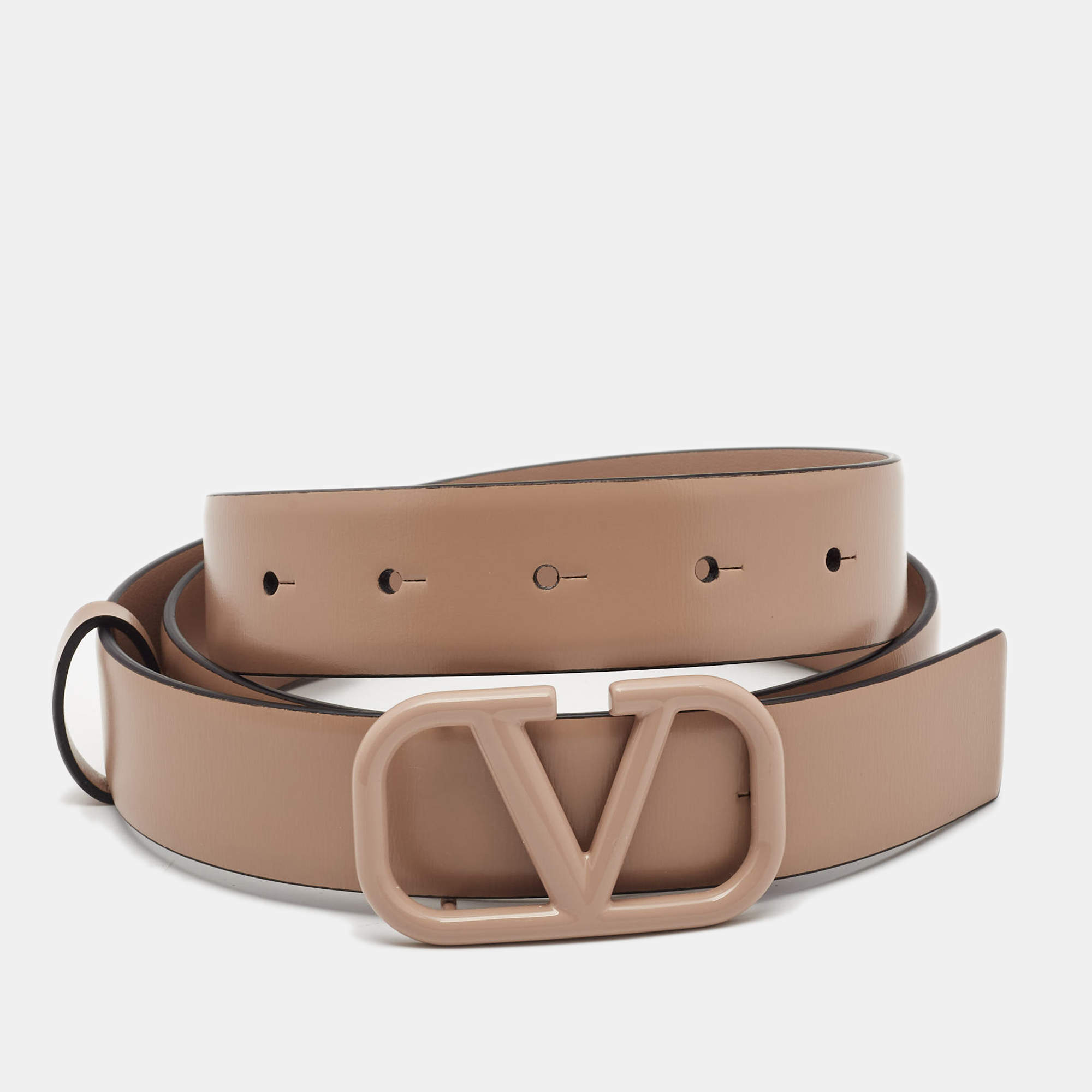Pre Owned Valentino Beige Leather VLogo Belt 85CM