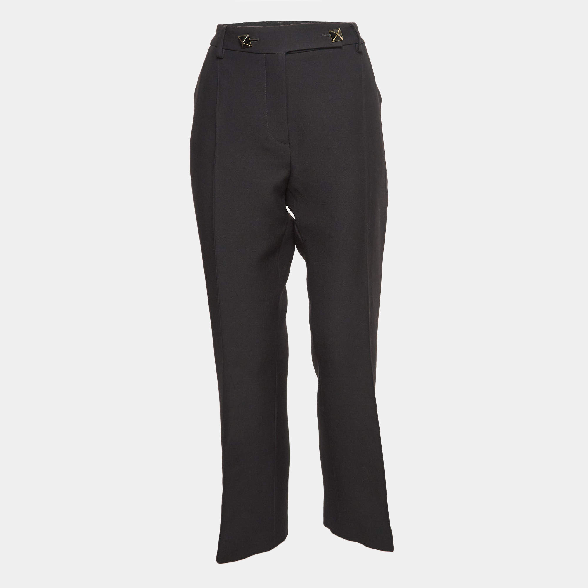 Valentino Black Wool & Silk Blend Button Detailed Trousers M