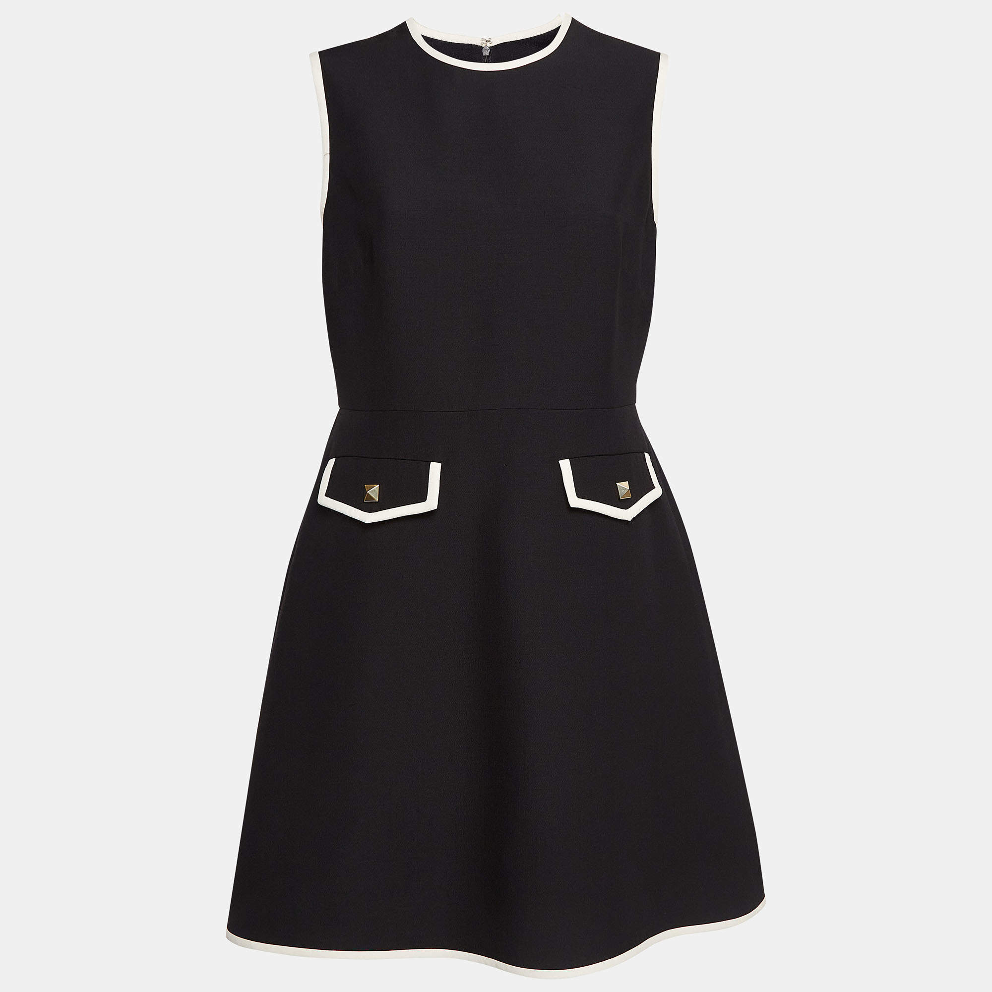 Valentino Black Wool Blend Stud Button Detail Short Dress M