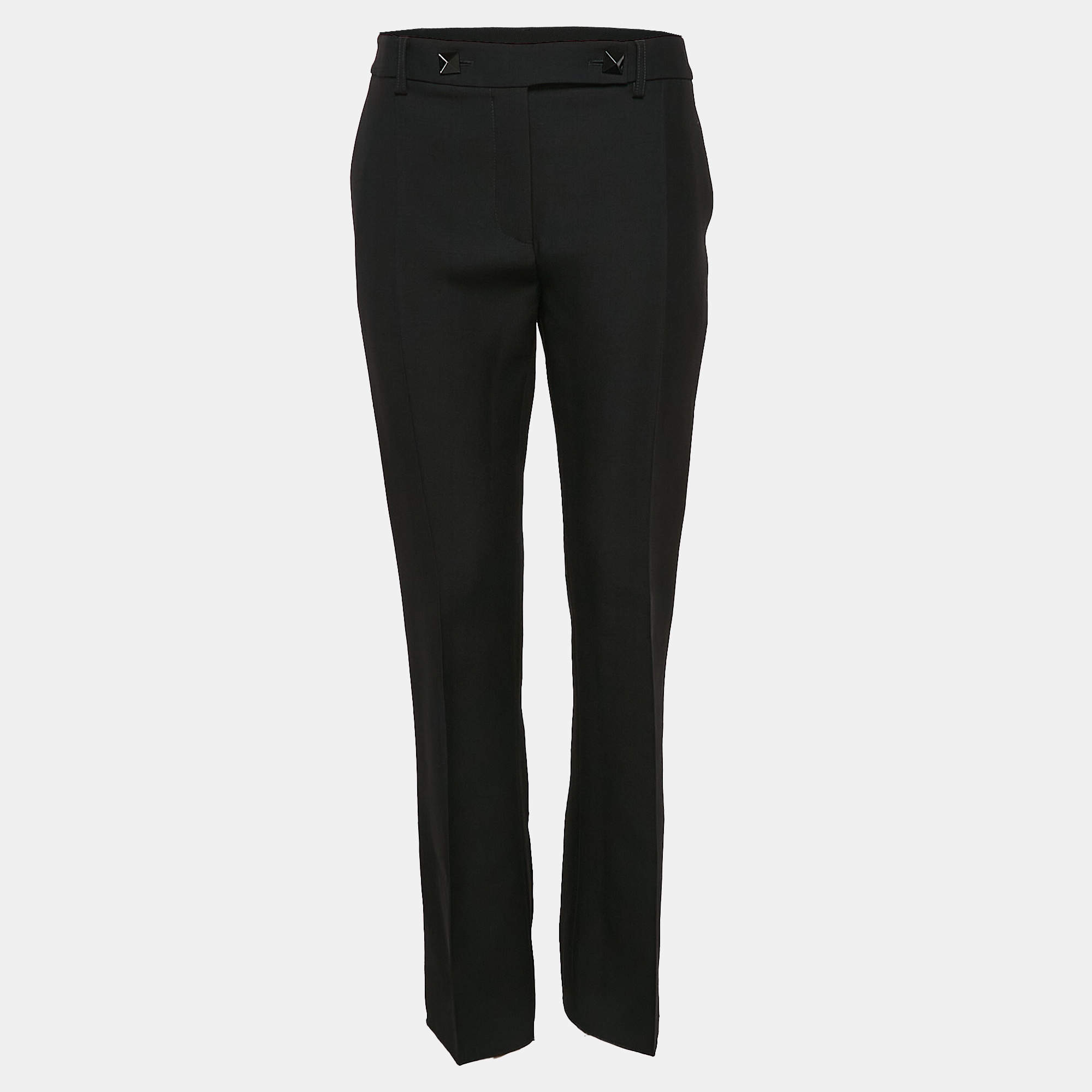 Valentino Black Wool and Silk Stud Buttoned Waist Trousers M