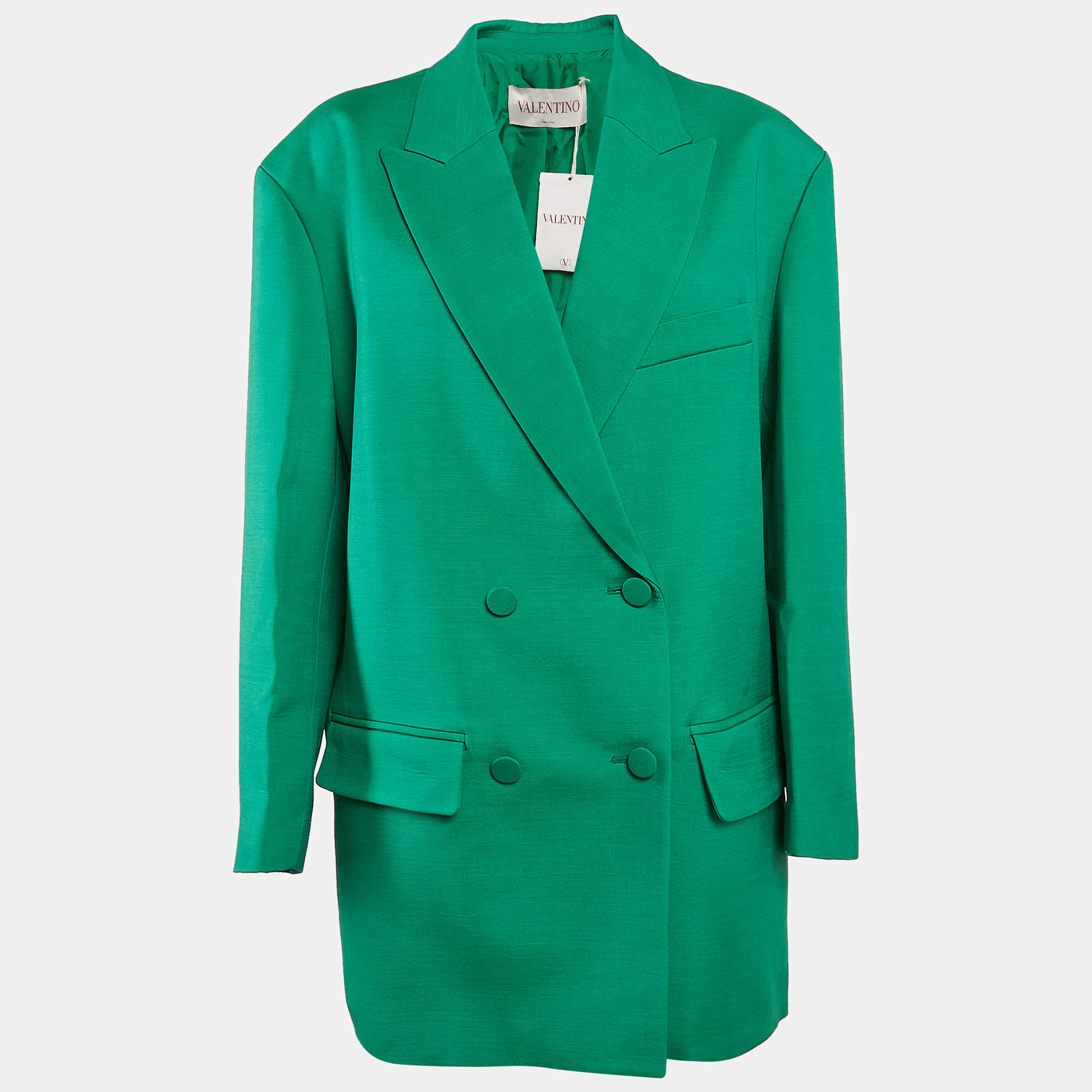 Pre Owned Valentino Green Wool Blend Double Breasted Blazer S