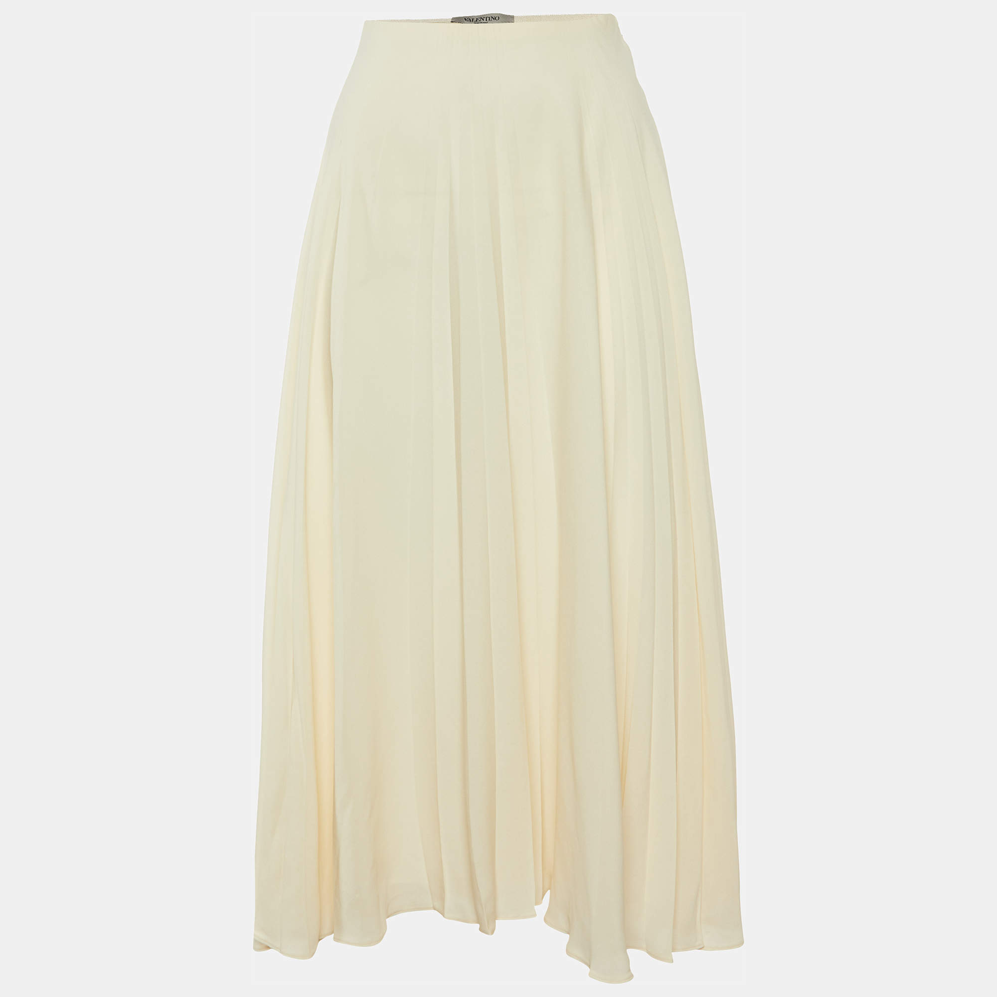 Valentino Cream Silk Pleated Midi Skirt M