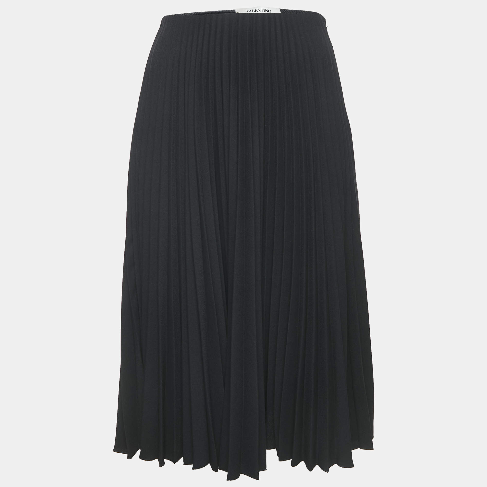 Valentino Black Sateen Plisse Midi Skirt S