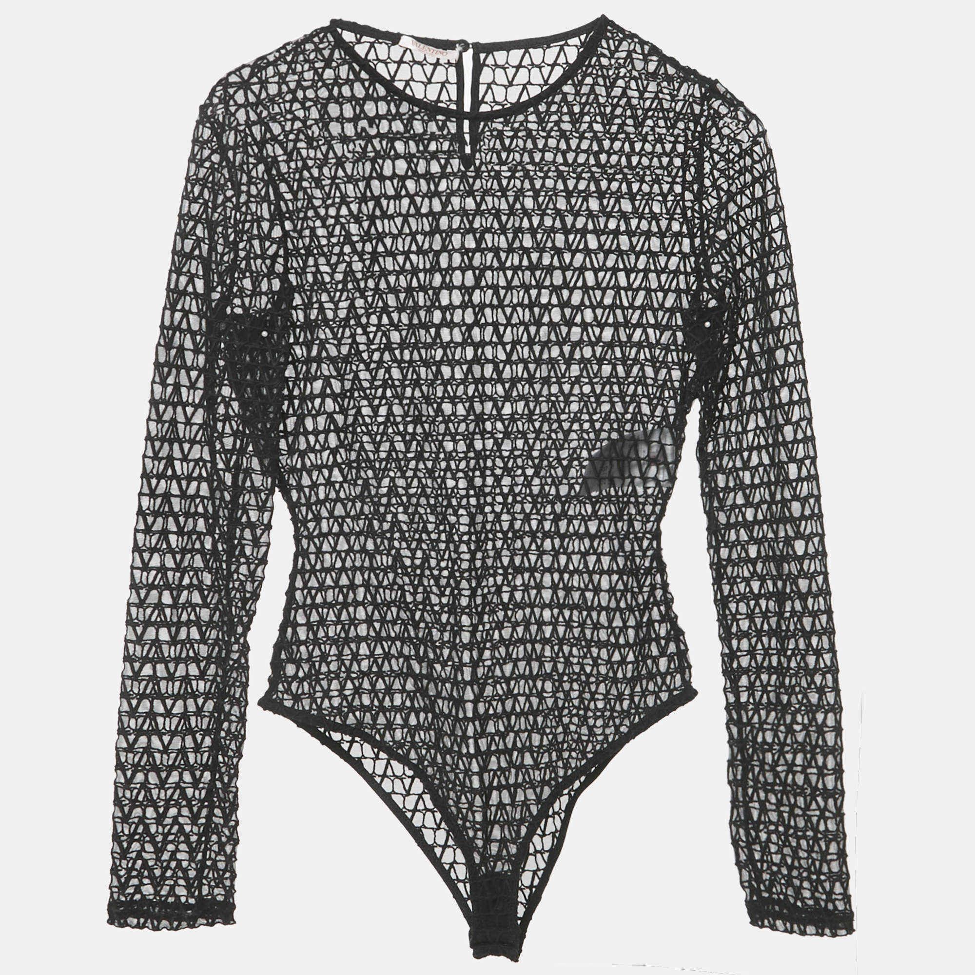 Pre Owned Valentino Black Mesh Toile Iconographe Bodysuit M