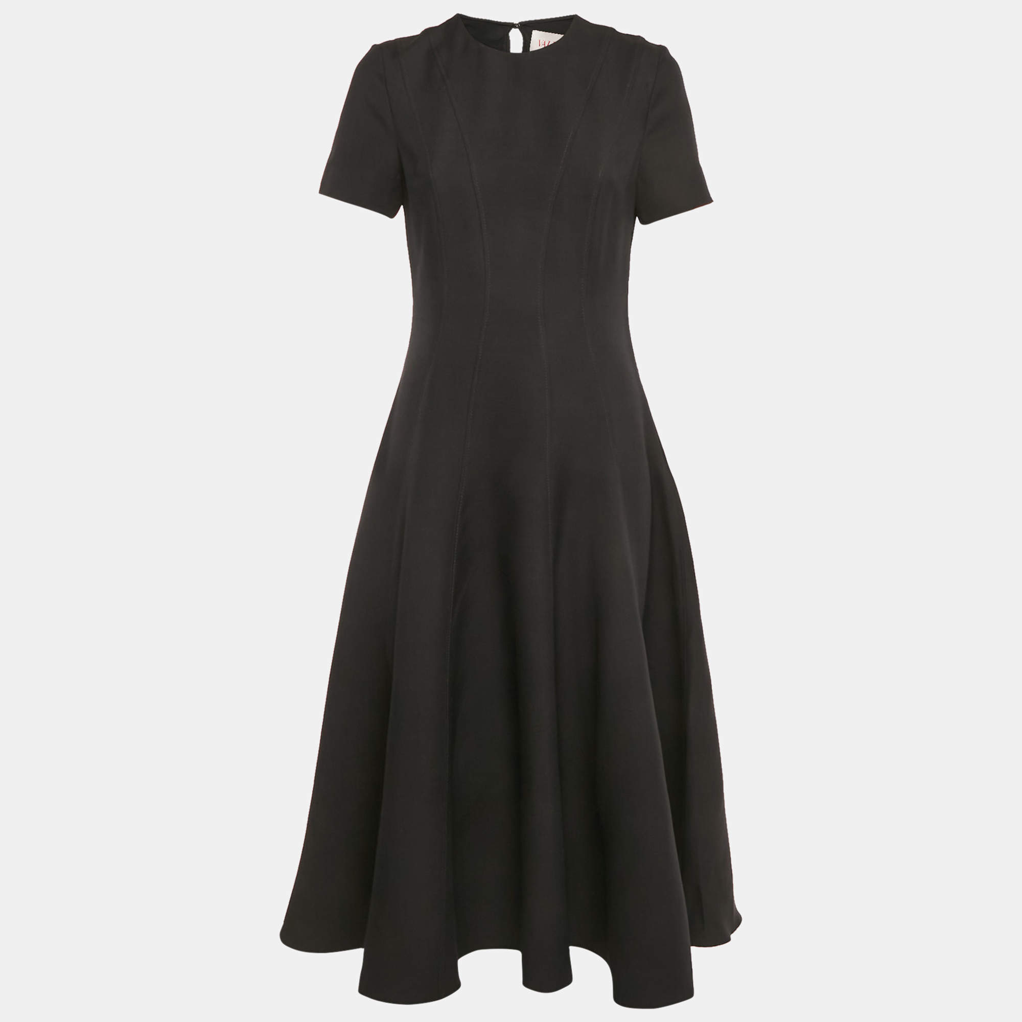 Pre Owned Valentino Black Wool Blend Paneled Midi Dress M