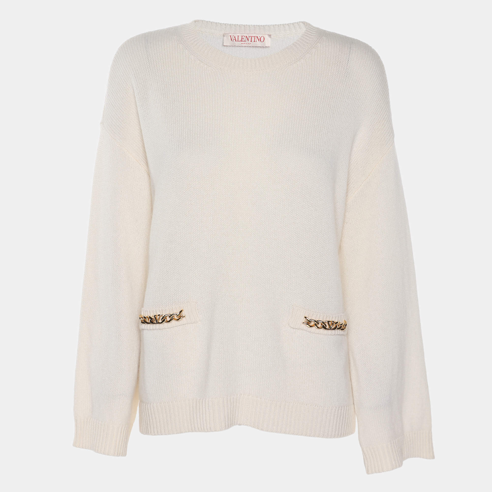 Pre Owned Valentino Cream Cashmere Knit Sweater XS