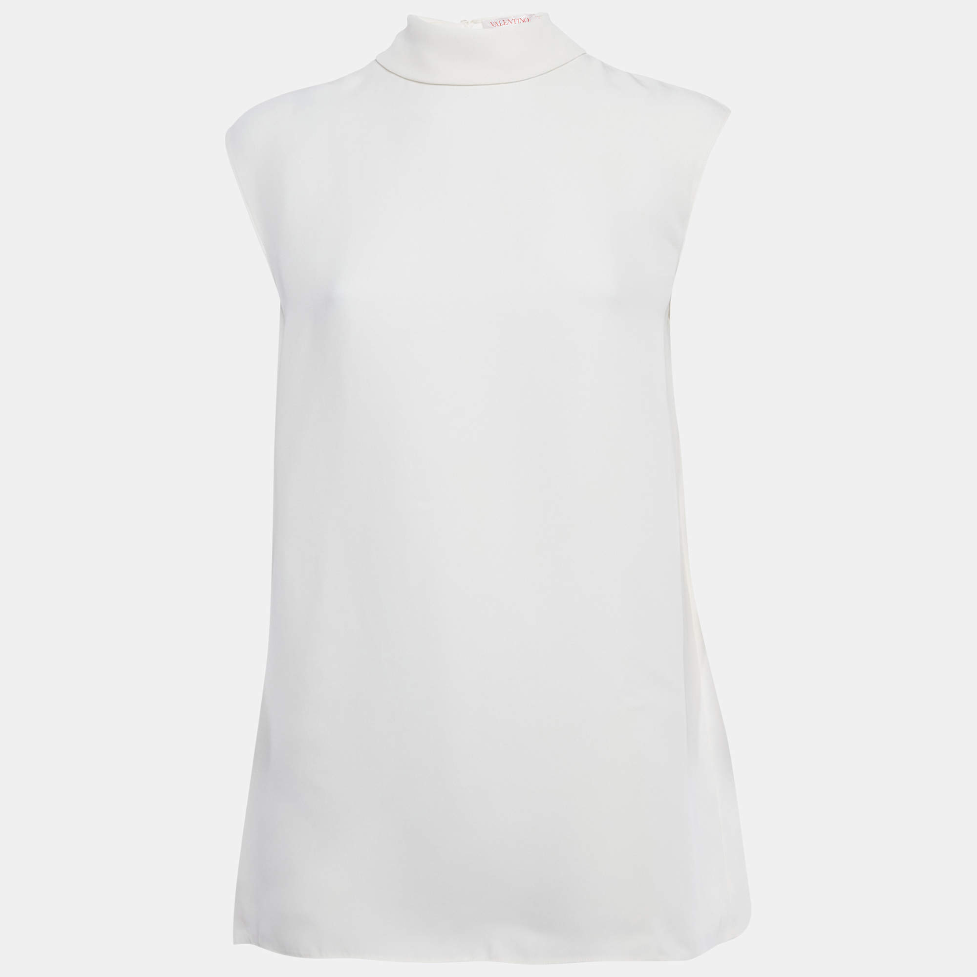 Pre Owned Valentino White Silk Crepe Neck Tie Detail Top M