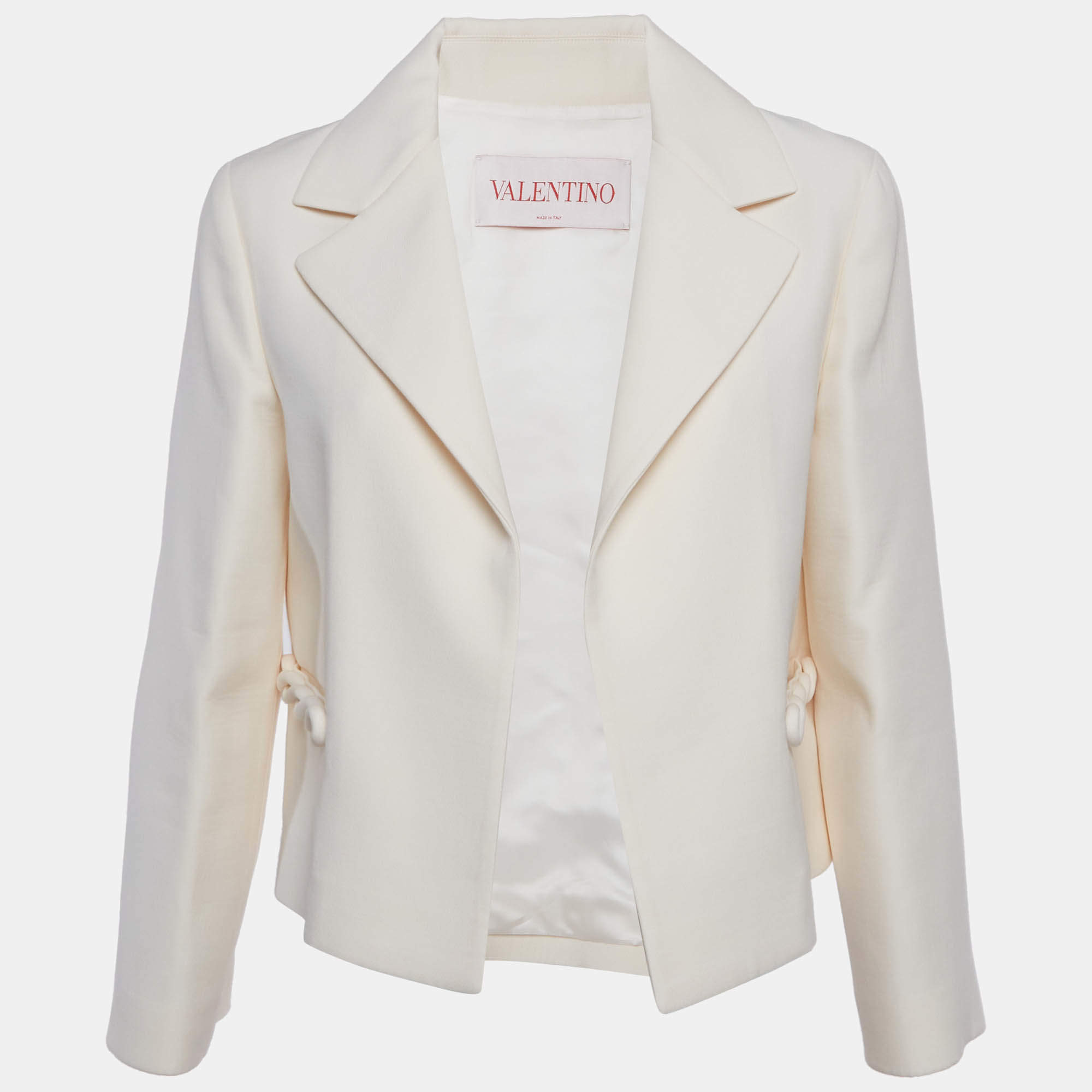Pre Owned Valentino Cream Crepe Open Front Couture Jacket M