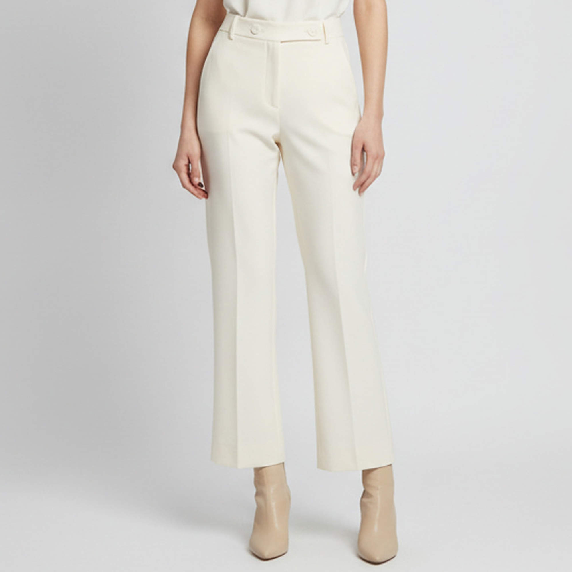 مملوكة مسبقًا Valentino Cream Logo Detail Wool Blend Flared Pants L