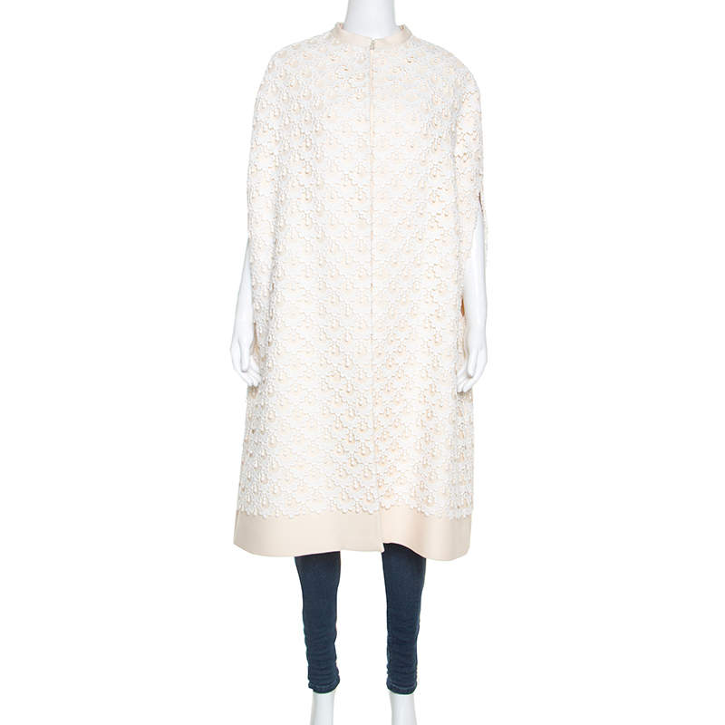 Pre Owned Valentino Cream and White Guipure Lace Cape Jacket M