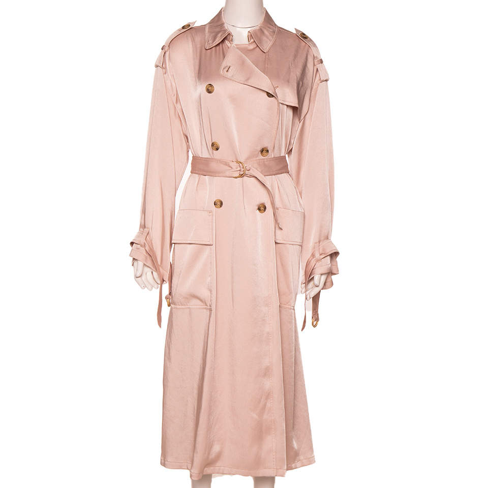 RED Valentino Blush Fluid Satin Double Breasted Trench Coat M