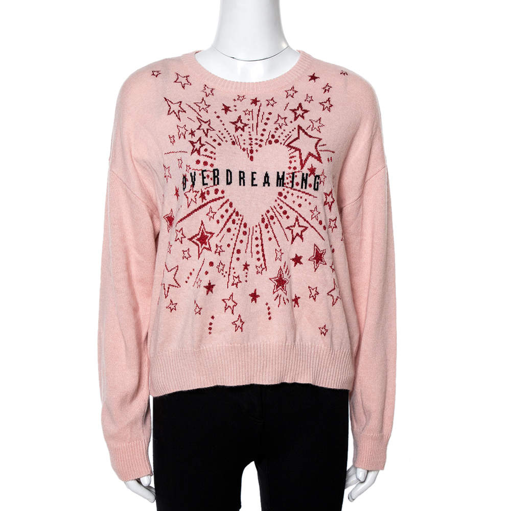 مملوكة مسبقًا سويتر ريد فالنتينو جاكار ألعاب نارية و صوف وردي فاتح مقاس صغير (سمول)