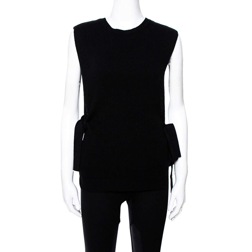 Pre Owned Valentino Black Wool Knit Open Side Vest S