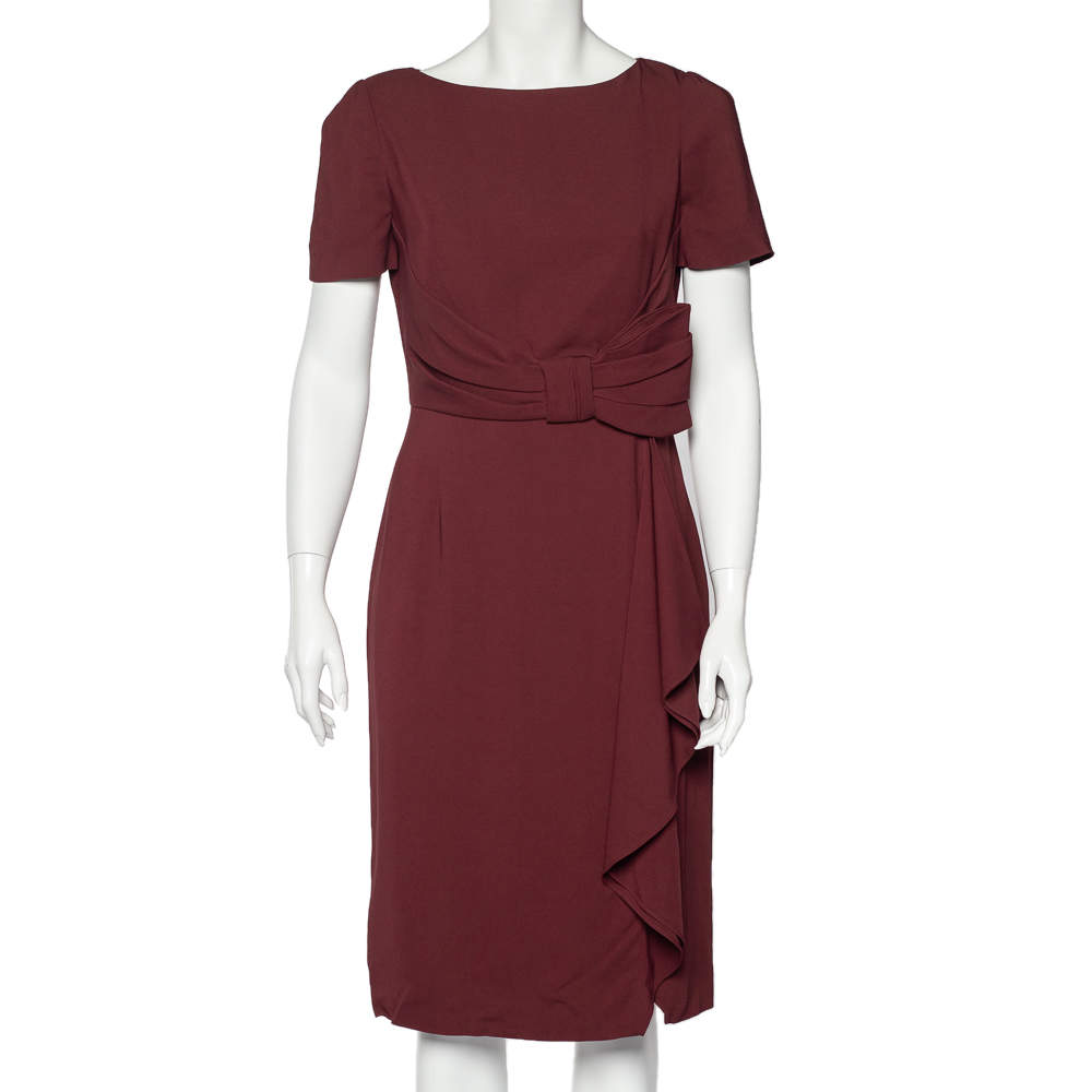 مملوكة مسبقًا فستان ميدي فالنتينو غاذيرد كريب عنابي تفاصيل فيونكة مقاس متوسط - ميديوم 