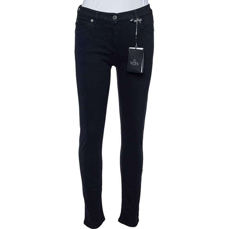 Valentino Black Denim VLTN Star Print Detail Slim Fit Jeans S