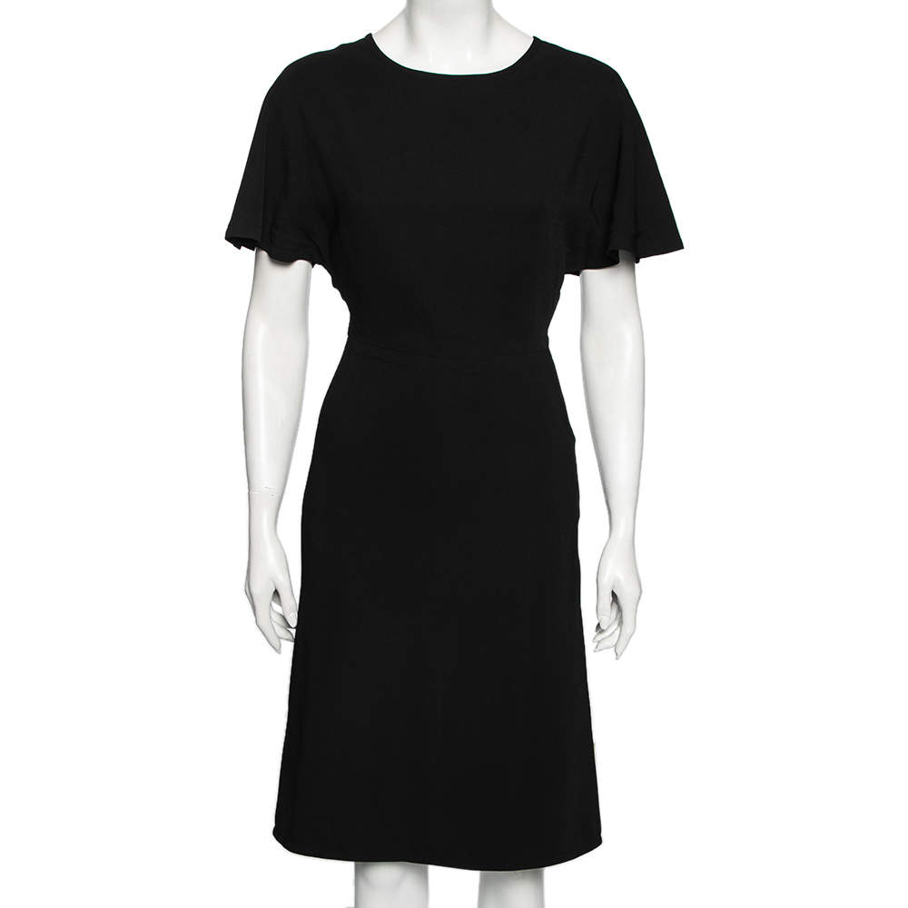 Pre Owned Valentino Black Crepe Short Sleeve Dress S