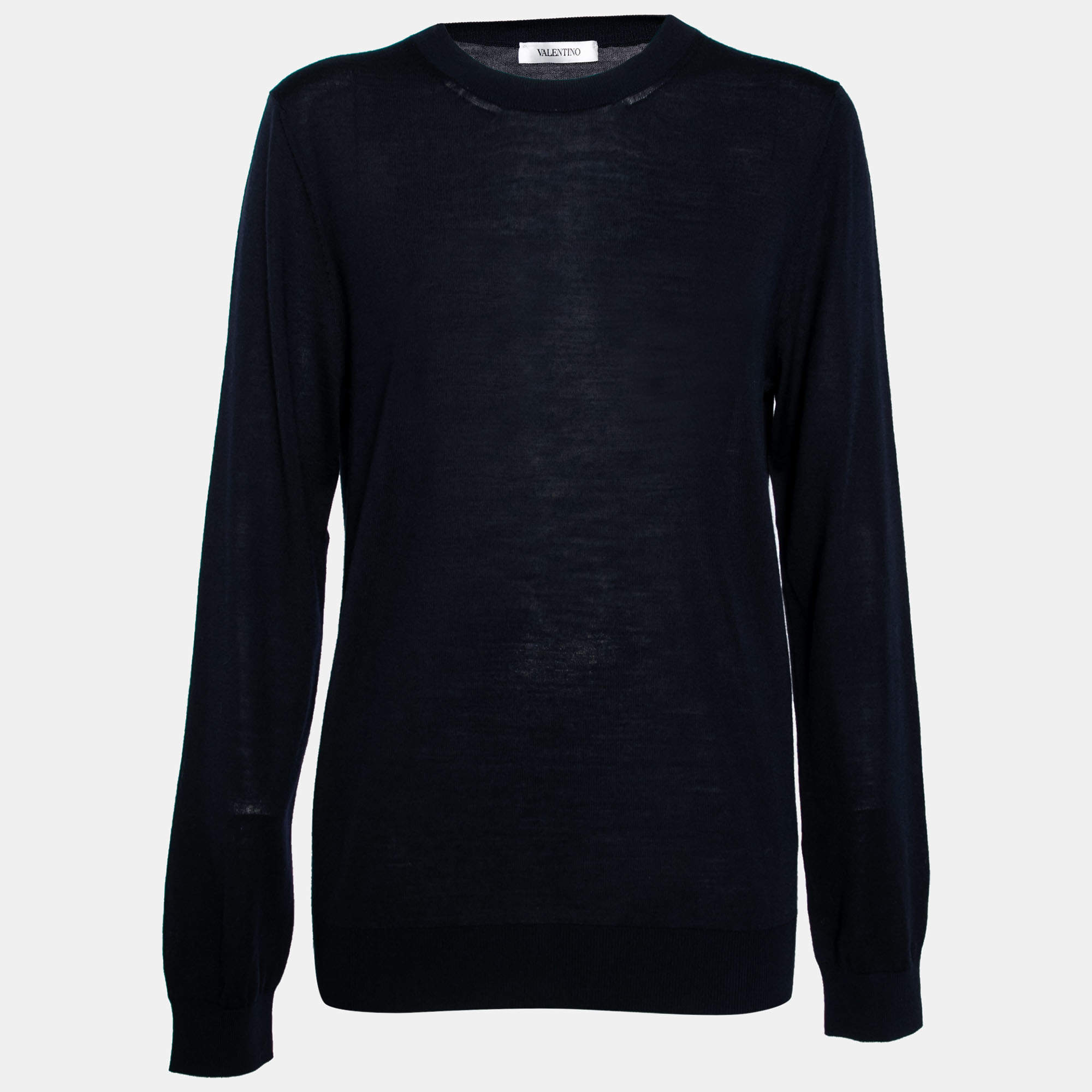 Pre Owned Valentino Navy Blue Knit Long Sleeve Sweater M
