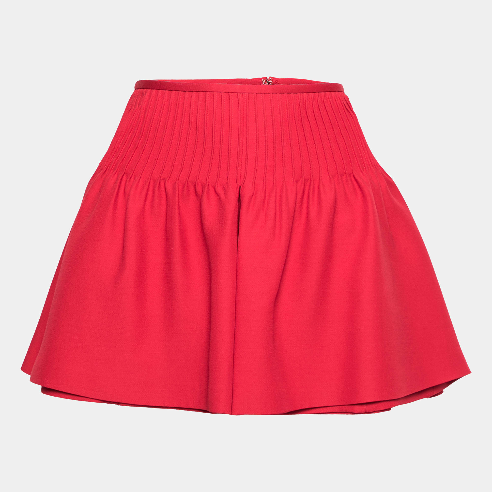 Valentino Red Wool & Silk Pintucked Shorts S
