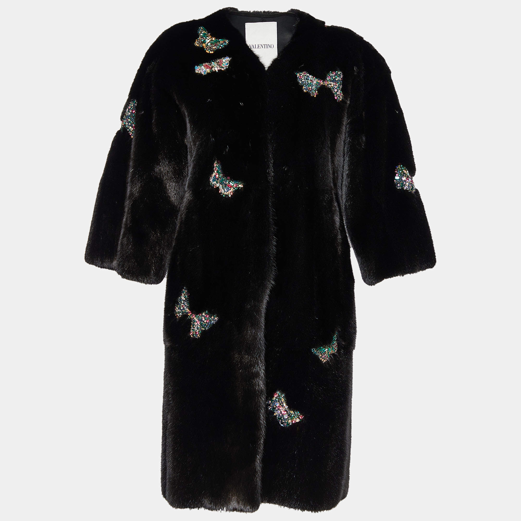 Valentino Black Mink Fur Butterfly Embellished Coat S