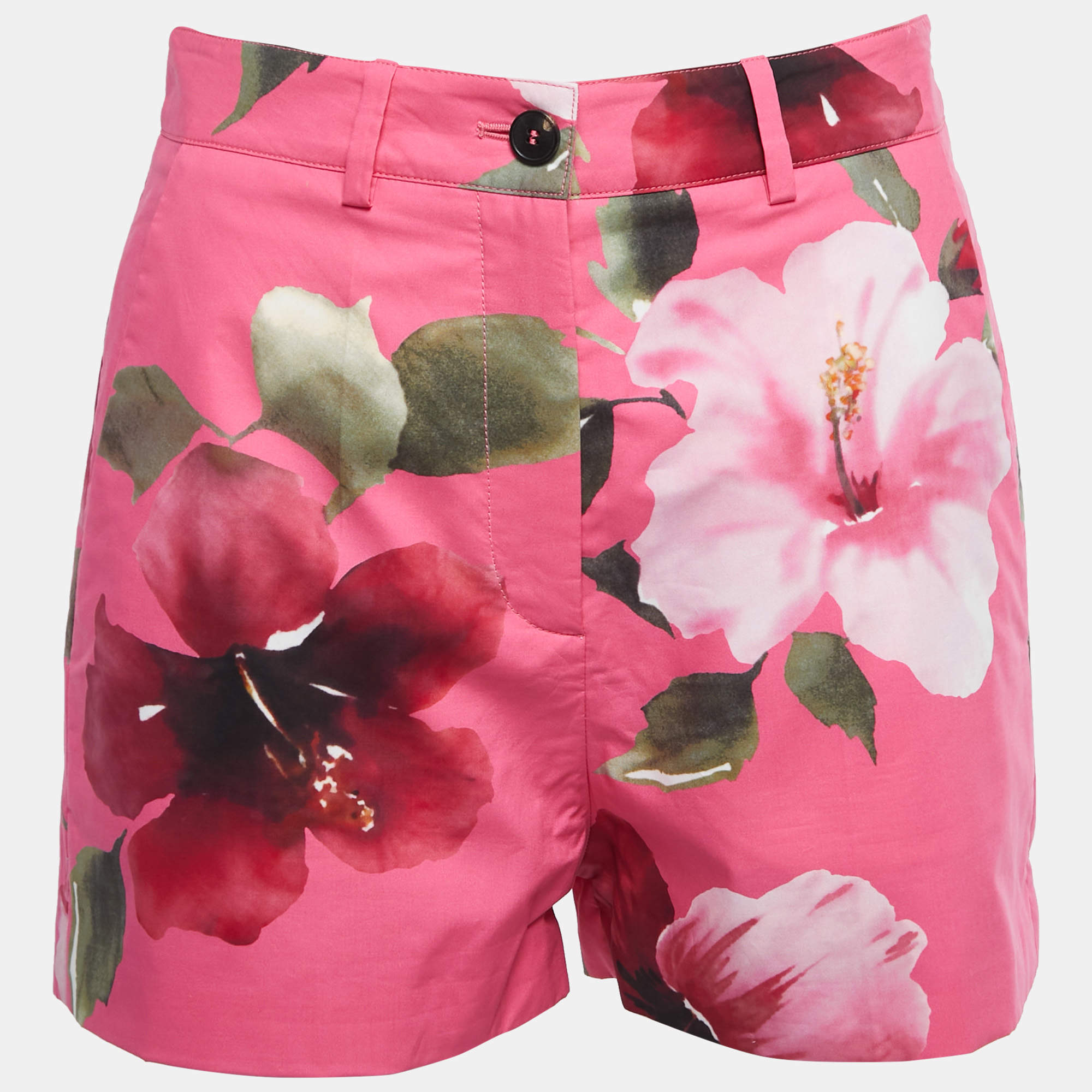Pre Owned Valentino Pink Floral Printed Cotton Shorts M