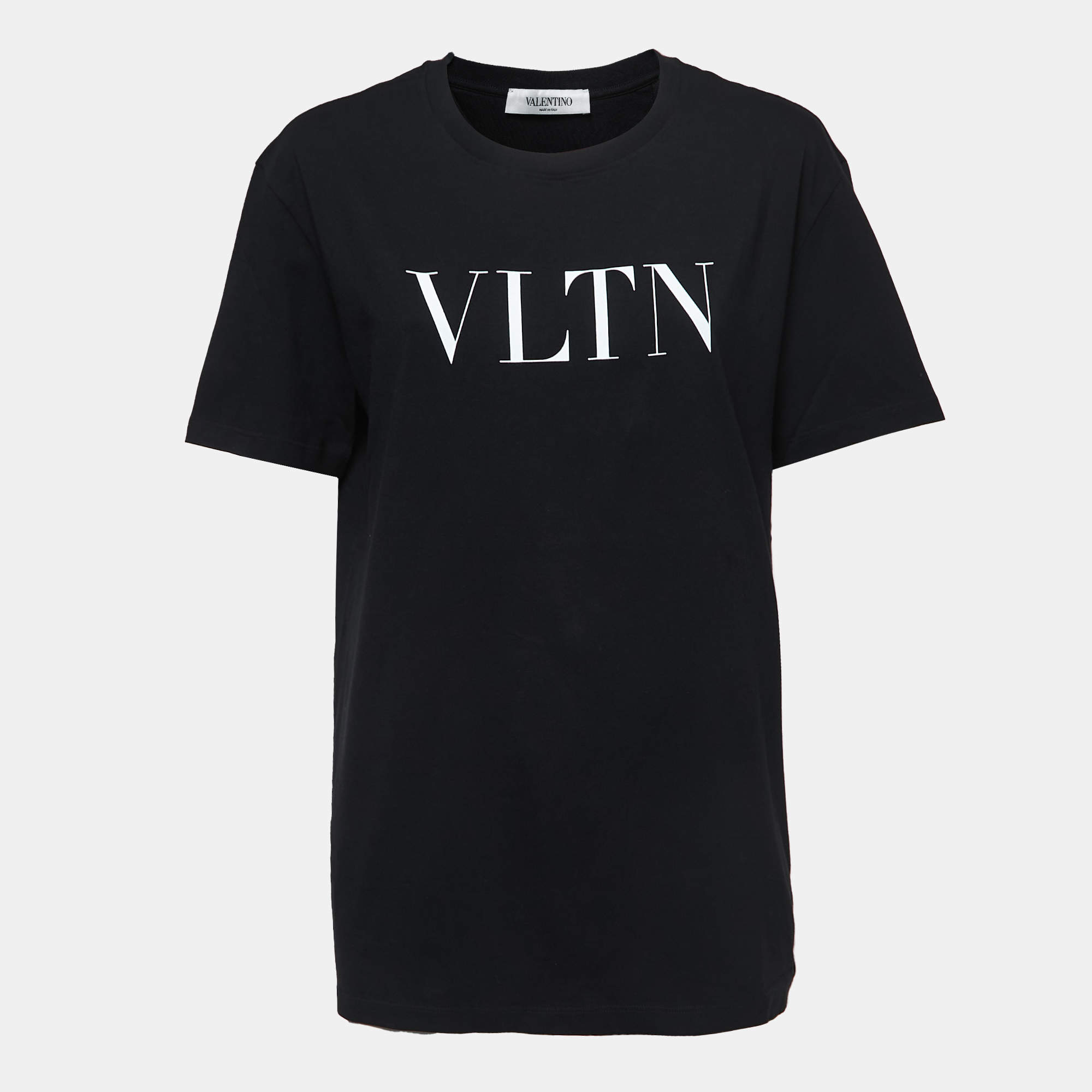 Pre Owned Valentino Black VLTN Print Cotton Jersey Half Sleeve T-Shirt S