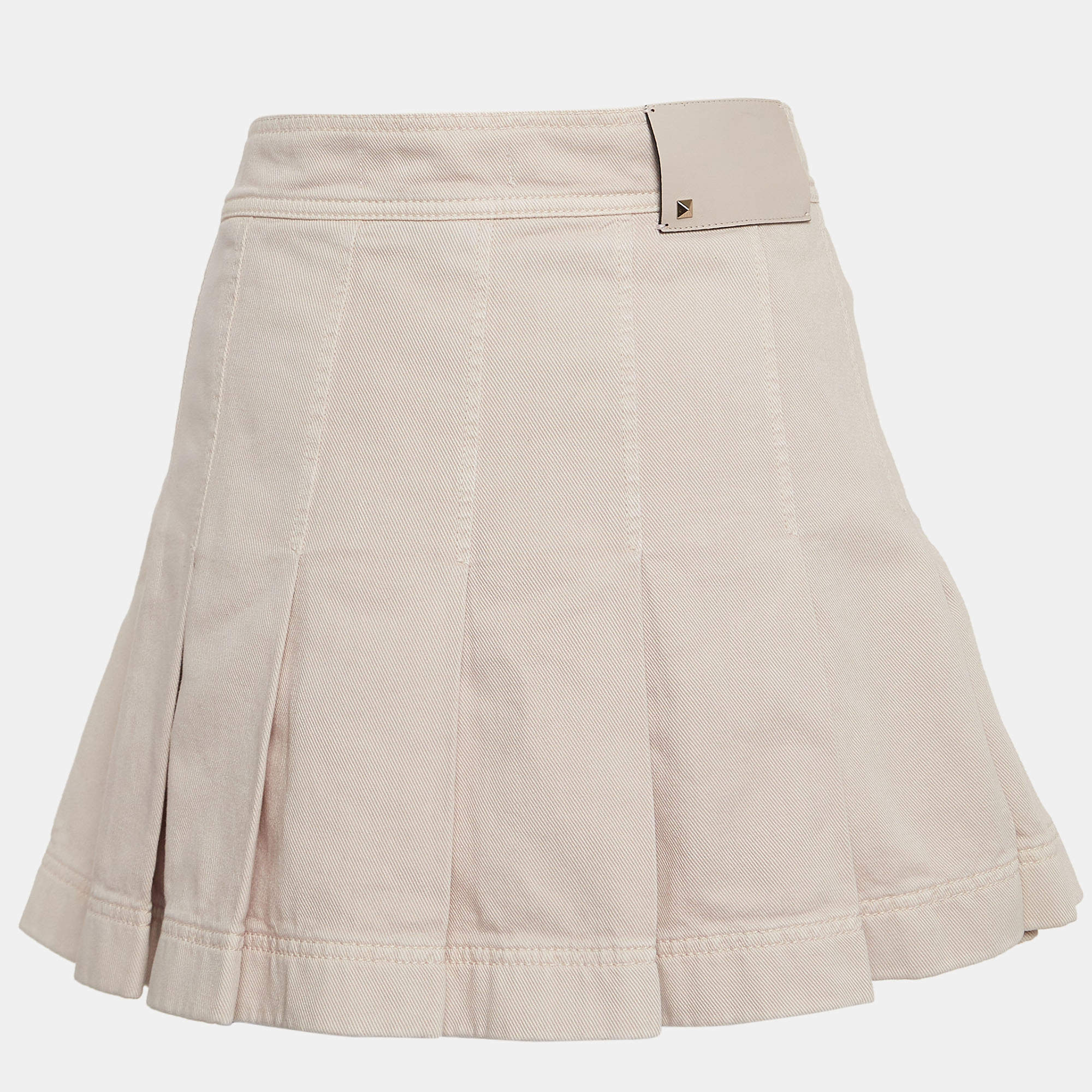 Pre Owned Valentino Pink Denim Pleated Mini Skirt M