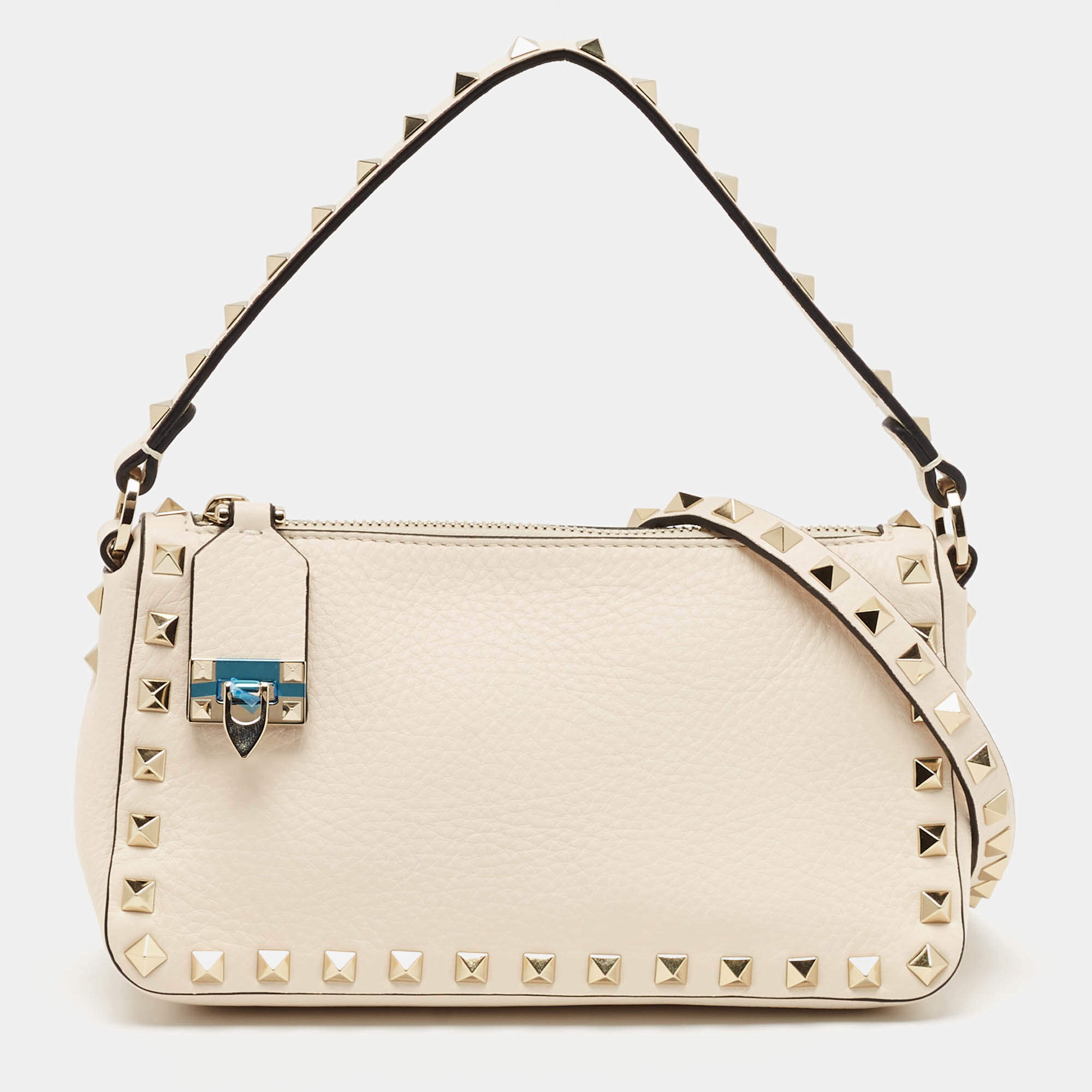 Pre Owned Valentino Light Ivory Leather Small Rockstud Crossbody Bag