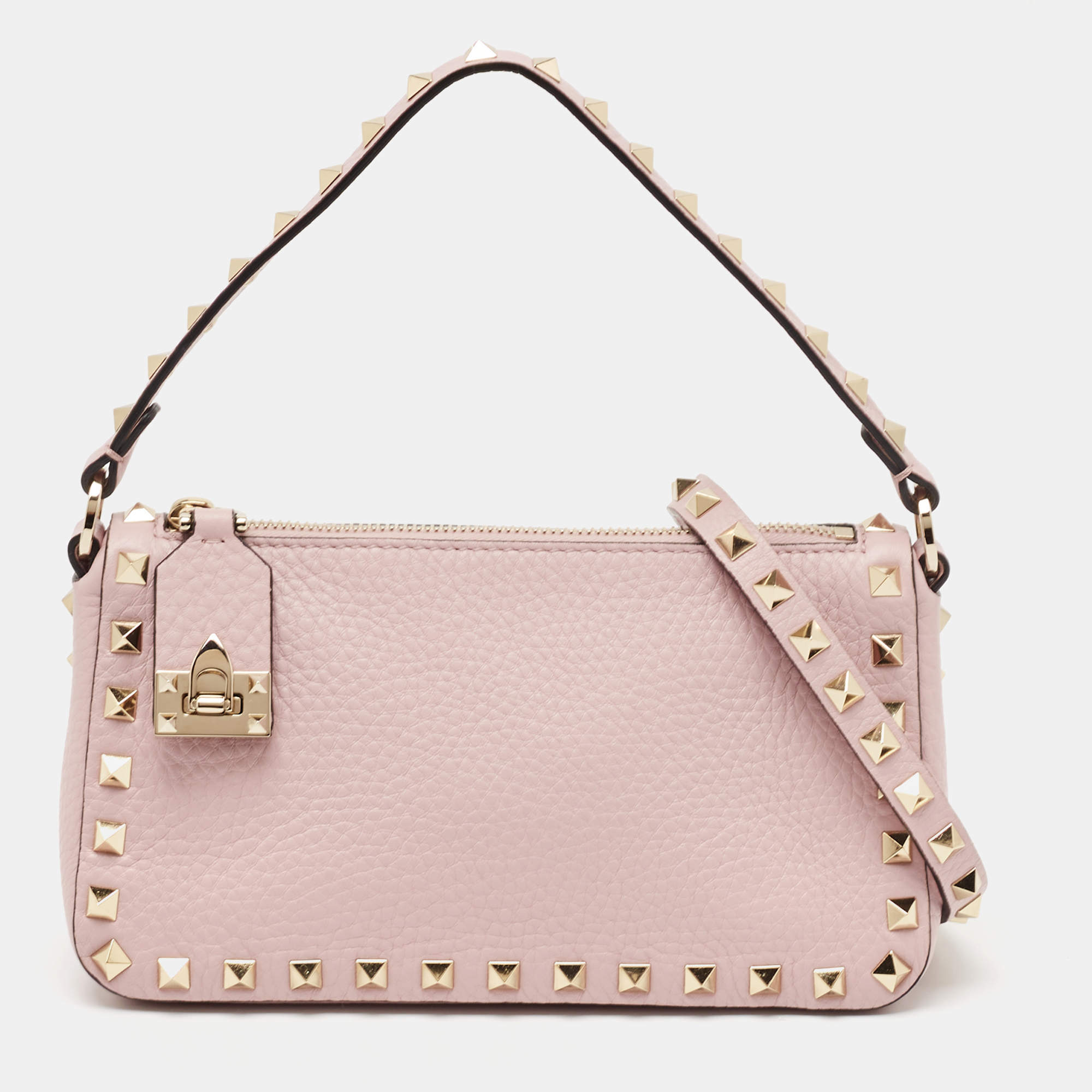 Pre Owned Valentino Lilac Leather Small Rockstud Top Handle Bag