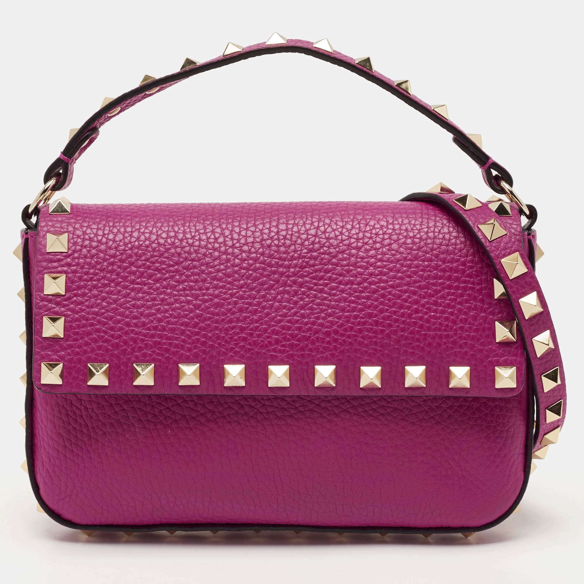 Pre Owned Valentino Hot Pink Leather Small Rockstud Flap Crossbody Bag