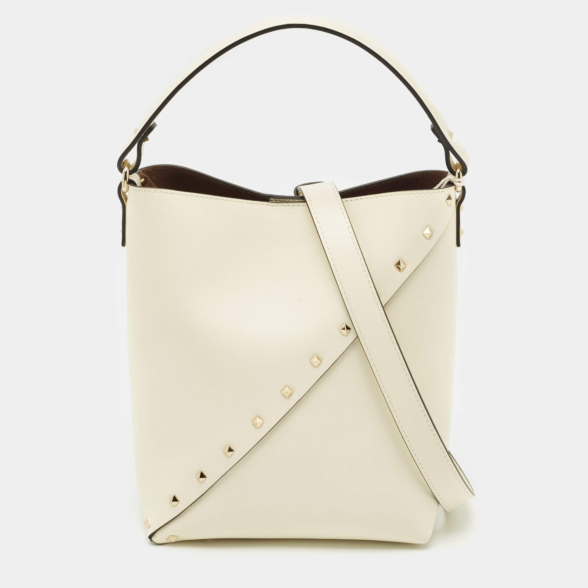 Valentino Off White Leather Small Rockstud Wipsy Bucket Bag