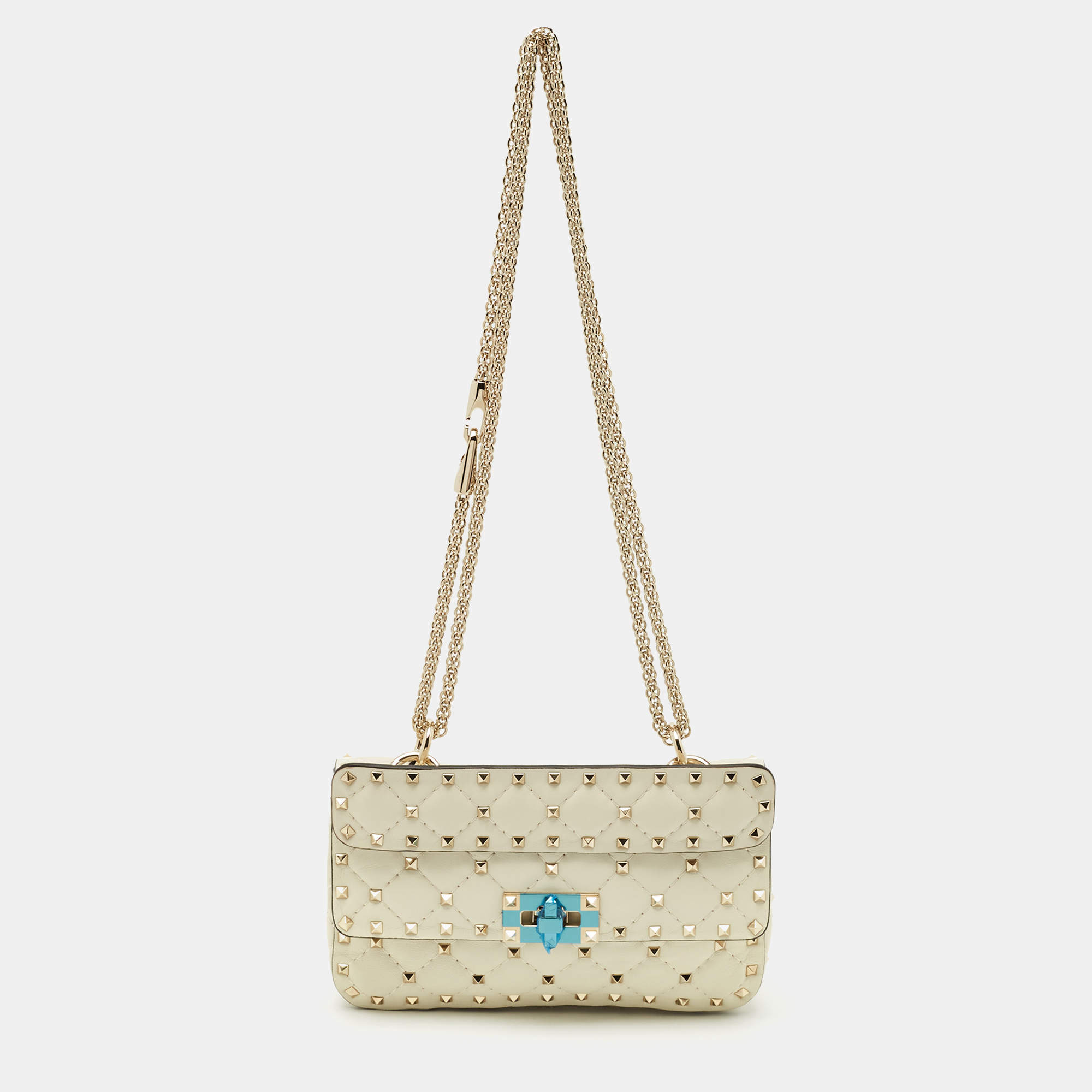 مملوكة مسبقًا Valentino Ivory Leather Small Rockstud Spike Top Handle Bag