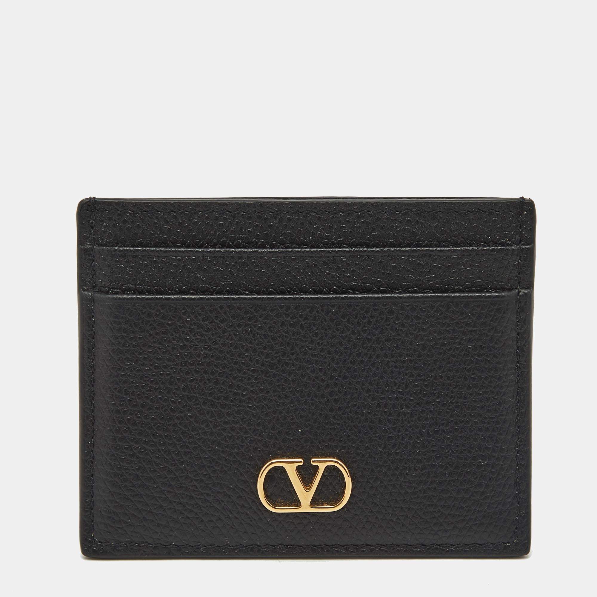 Pre Owned Valentino Black Leather VLogo Card Holder