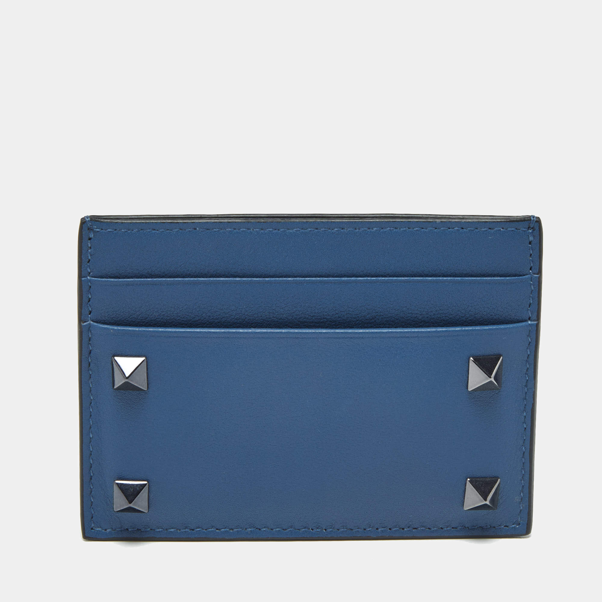 Pre Owned Valentino Blue Leather Rockstud Card Holder