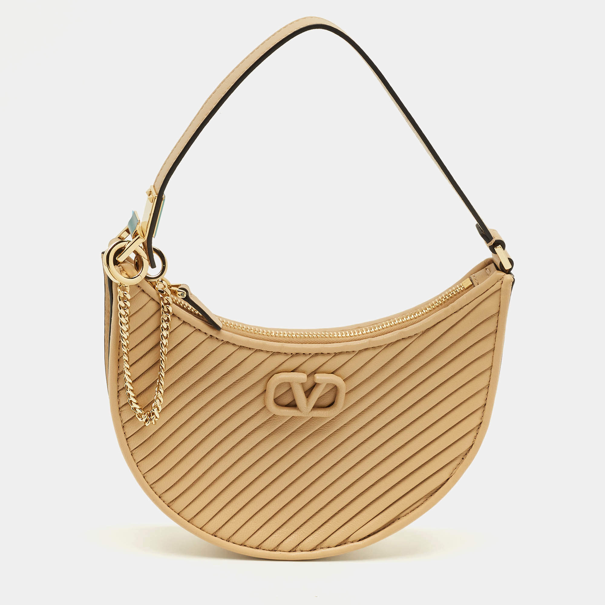 مملوكة مسبقًا Valentino VLogo Mini Beige Diagonal Quilted Leather Hobo