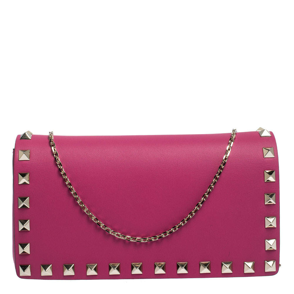 Pre Owned Valentino Pink Leather Mini Rockstud Crossbody Bag