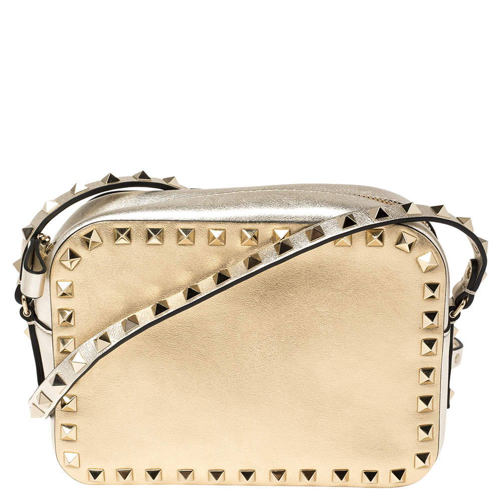 Valentino Dark Gold/Sahara Leather Small Rockstud Crossbody Bag