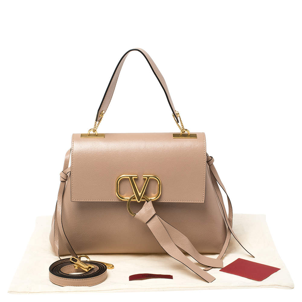 Valentino Rose Cannelle Leather VRING With Inlaid Stripes Shoulder Bag  Valentino