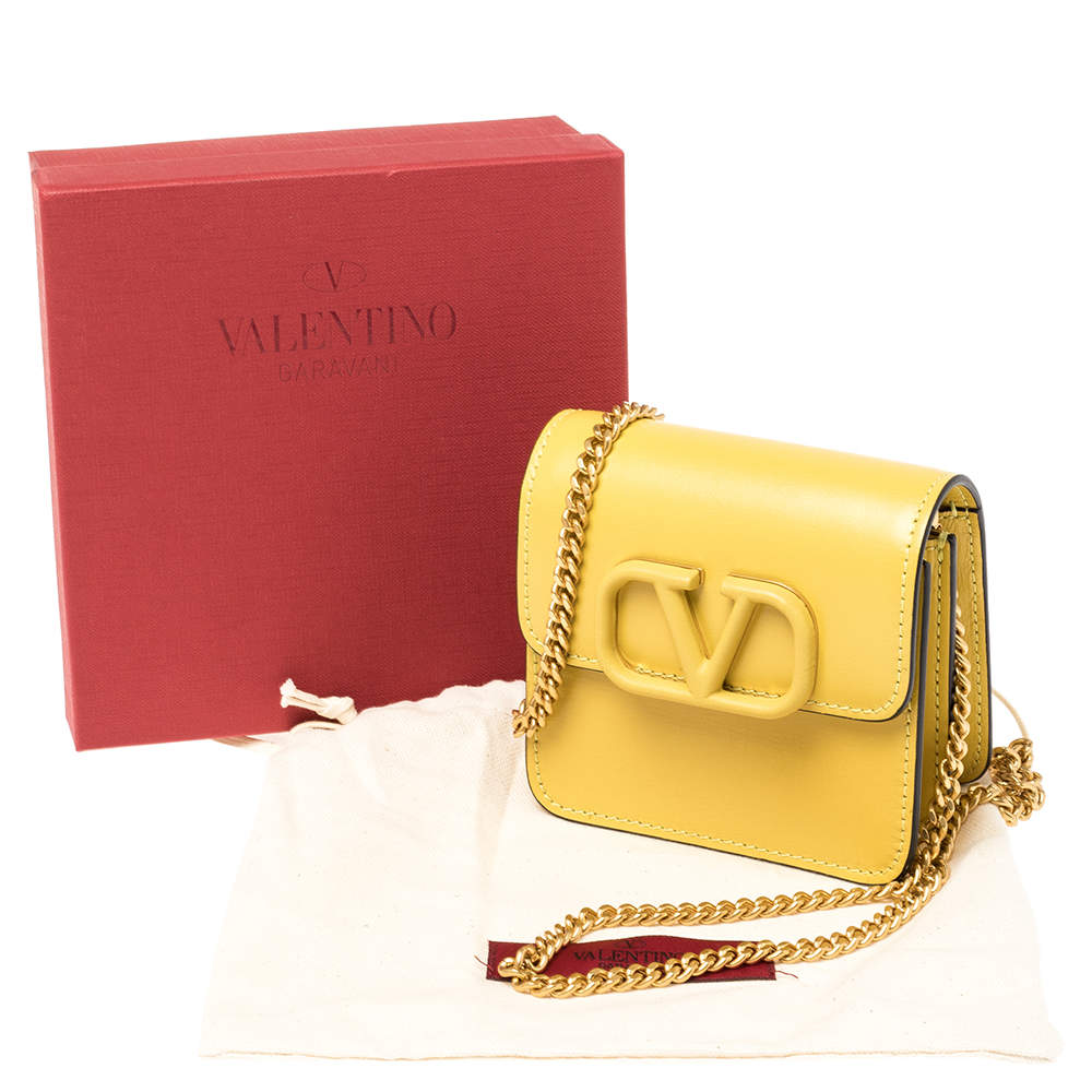 Valentino Yellow Leather VSLING Chain Compact Wallet