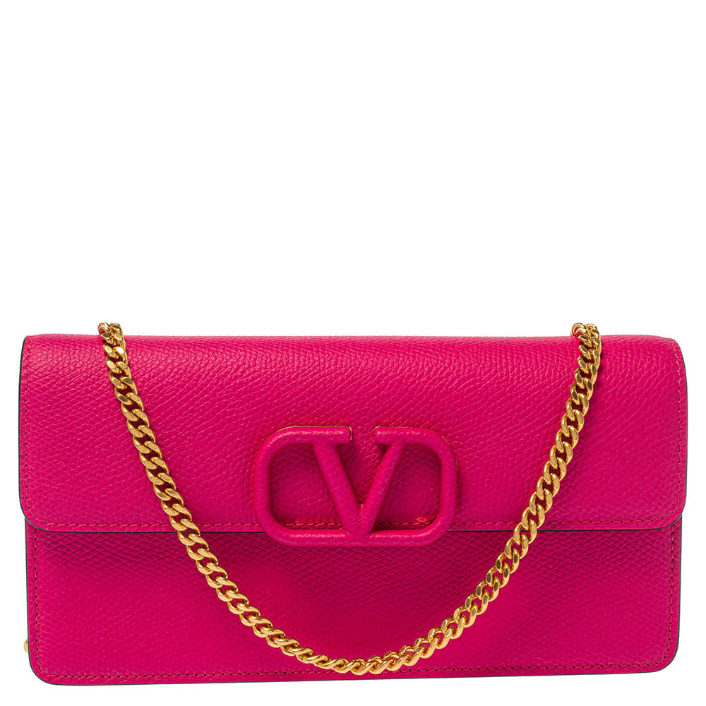 مملوكة مسبقًا Valentino Magenta Leather Vsling Wallet on Chain