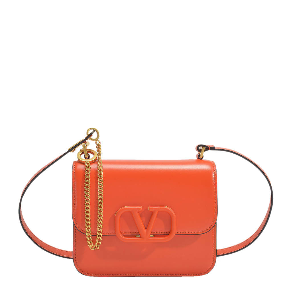 Sprong haag Shinkan Valentino Garavani Orange Leather V-Sling Small Shoulder Bag Valentino | TLC