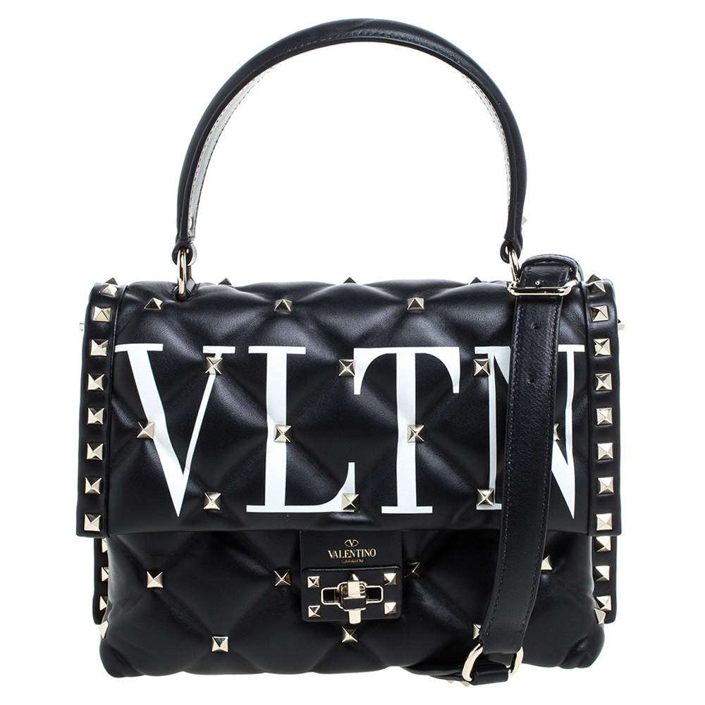 Valentino Black Quilted Leather Medium VLTN Candystud Top Handle